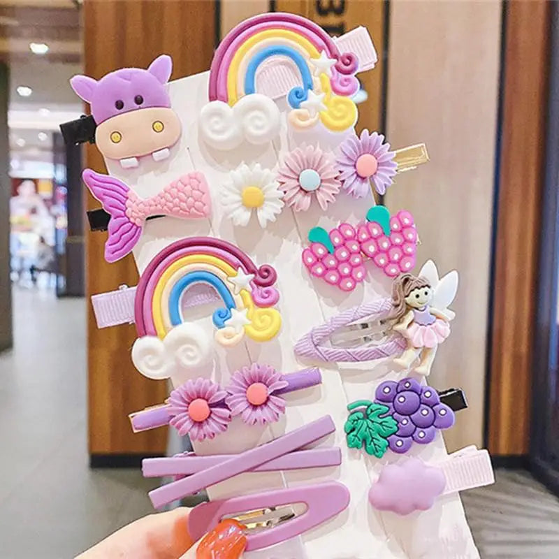 14Pcs Cartoon Baby Hair Clip Set Flower Fruit Baby Girl Barrettes Bangs Hairpins Kids Hair Accessories