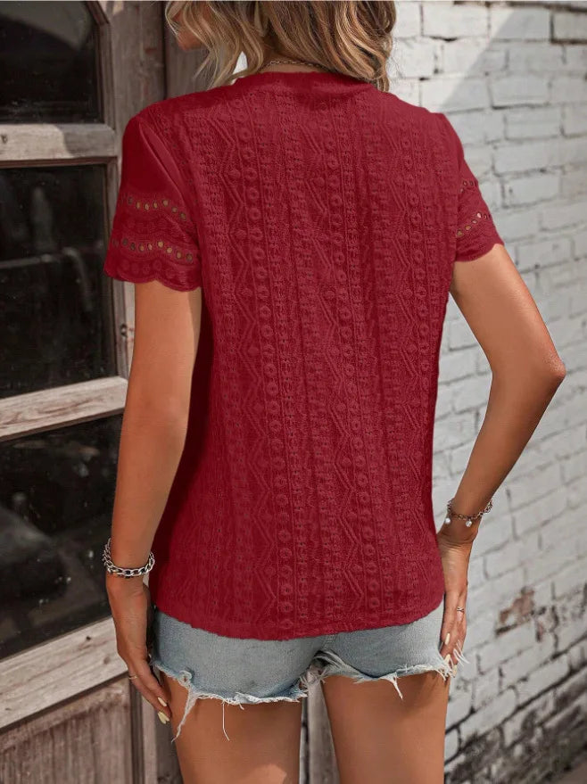 Women's T-shirt COTTON Tops 2024 Summer Street Hollowed Out Simple Solid Color V Casual Shirt Y2k T Shirt White Blusa Mujer Moda