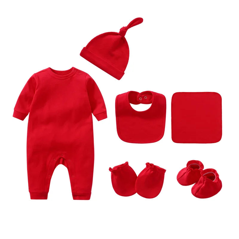 Baby Rompers+hats+bibs+socks 5pcs Cotton Newborn Baby Clothes Summer Solid Baby Girl Clothing Sets 0-2 Year Bebe Jumpsuit