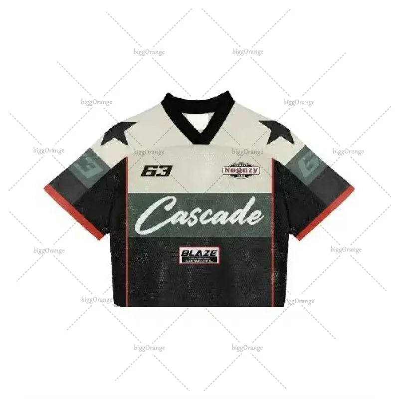 retroEuropean and American trendy men T-shirts mesh short-sleeved quick-drying football jerseys tops  streetwear V-neck loose