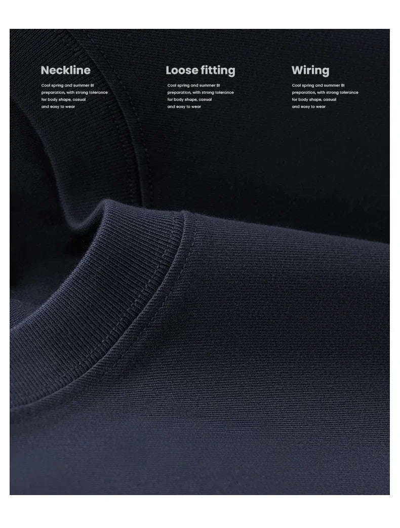 230G Men T Shirts Pure Combed Cotton Heavy Round Neck Solid Color Long-sleeved Men's T-shirt Loose Bottoming Shirt Tops For Male