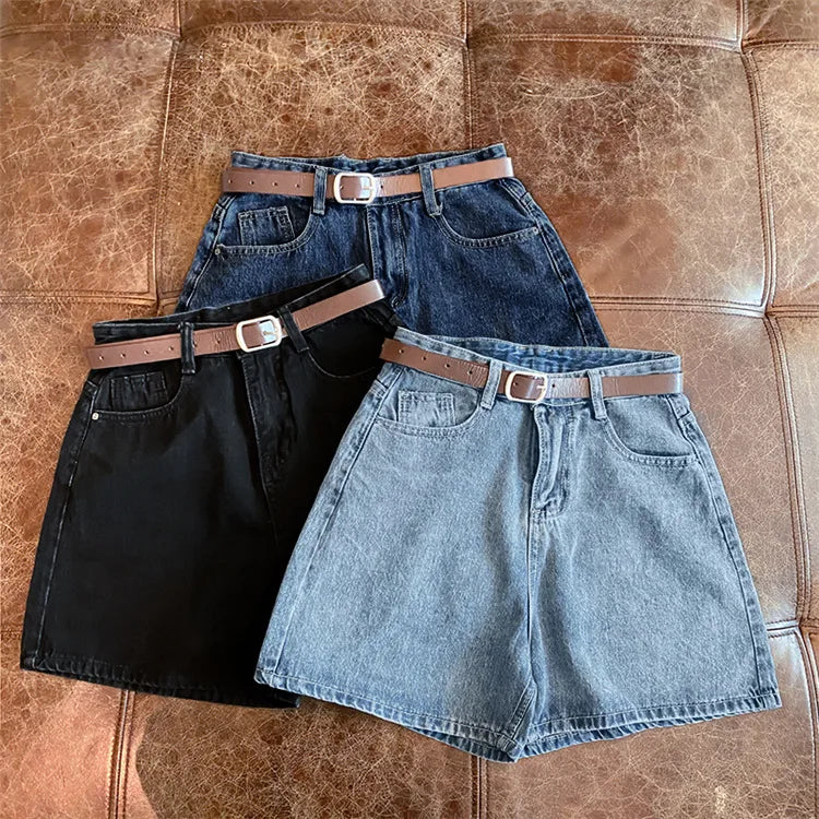 Denim shorts women's summer new trendy Instagram high waist simple slimming loose wide leg versatile A-line hot pants