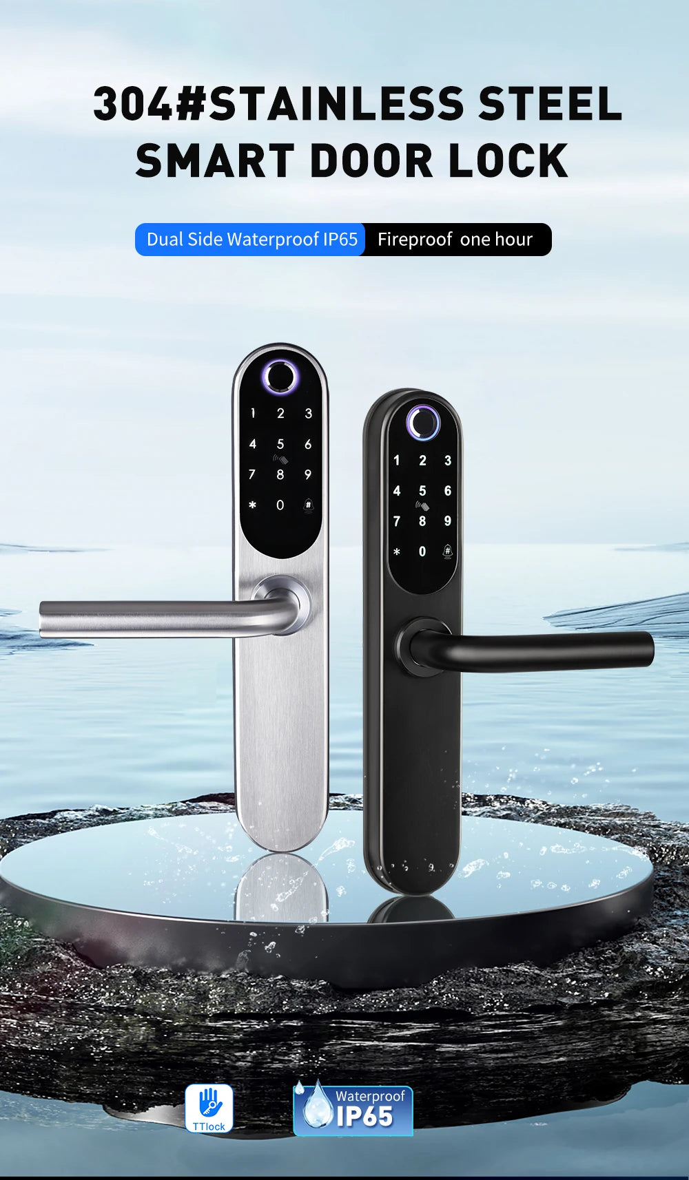 304 Stainless Steel Digital Smart Lock Aluminum Sliding Door Keyless Home Security TUYA TTlock Waterprooof Door Lock