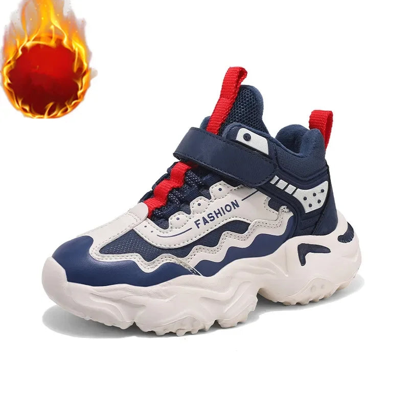 Kids Casual Shoes Winter Boys Leather 5-15y Children Tennis Fashion Sneakers Toddlers Fur Outdoor Footwear Size 29-39