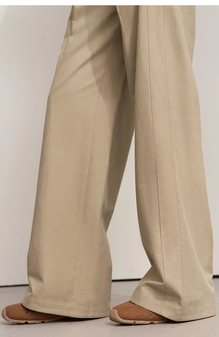 AMII Casual Women Pants 2025 Autumn Elegant Cotton Simple Loose High Waist Pleated Wide Leg Pants Office Lady Clothing 12553020