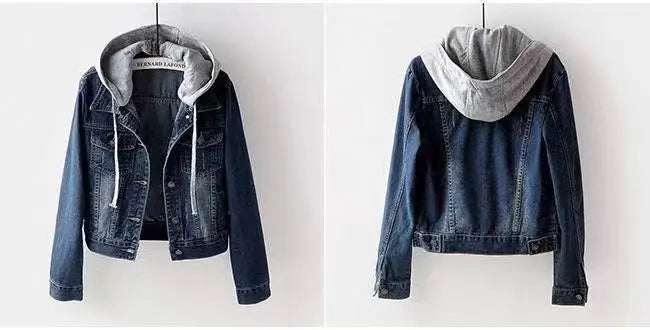 Denim Short Jacket for Women Short Autumn Winter Korean Long-sleeved Slim Hooded Versatile