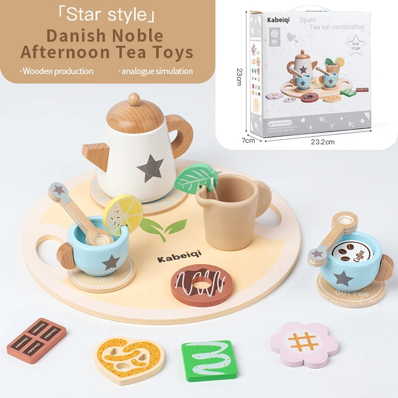 Wooden Kitchen Play Toys Kitchen Simulation Tea Set Afternoon Tea Activity Games Pretend Play Kitchen Accessories Toy for Kids