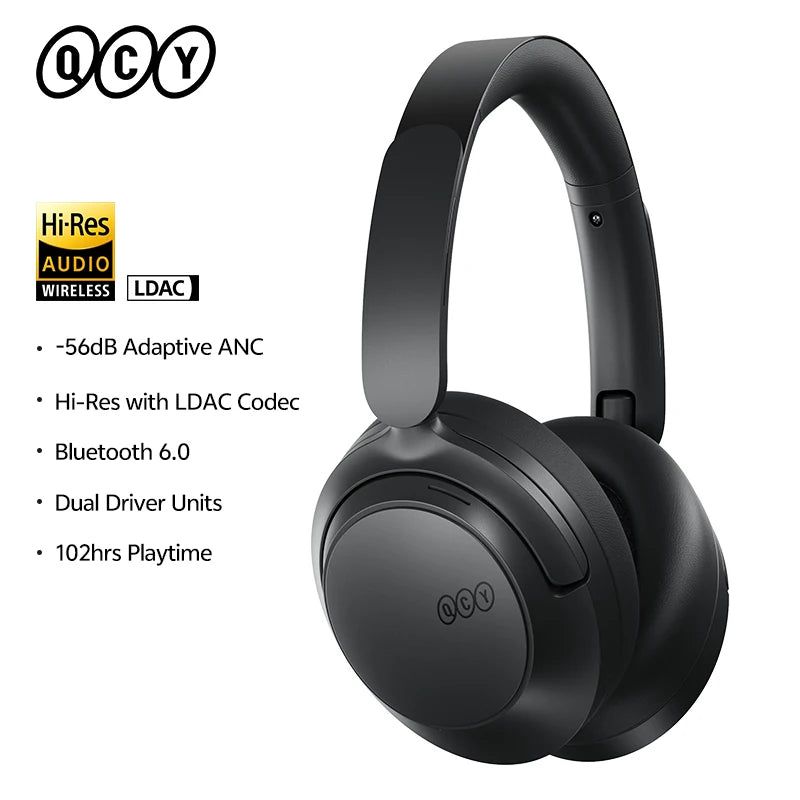 QCY H3S Wireless Headphones Bluetooth 6.0 Noise Canceling -56dB Over Ear Earphone Hi-Res Spatial Audio Dual Driver Headset 102H