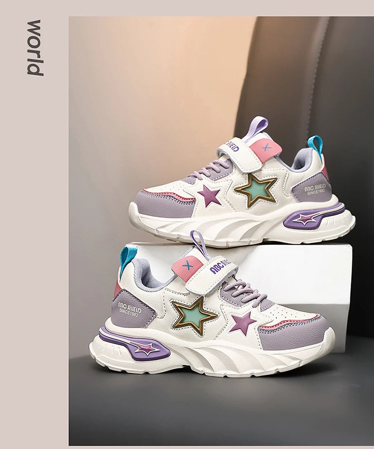 Fashion children's sports shoes boys and girls sports shoes 4 to 10 years old college wind PU leather shoes outdoor casual shoes