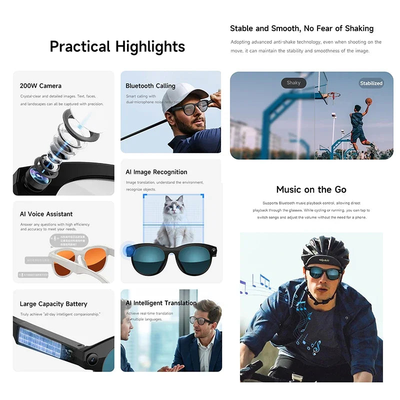 2025 Smart Glasses Photography Video AI Intelligent Interactive Translation Smart Sunglasses Bluetooth Call Music Play For IOS