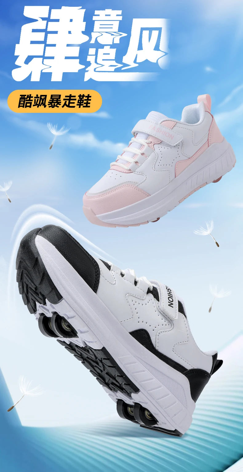 Kids Roller Skate Shoes Fashion Casual Sports Children 4-Wheels Sneakers for Boys and Girls Gift Nice Footwear