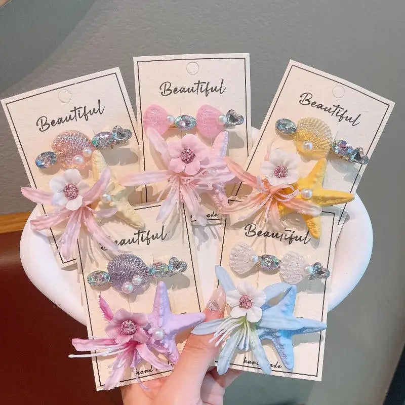 2PCS Kids' Fairy Starfish & Flower Hair Clips – Girls' Updo Alligator Clips, Bangs & Loose Hair Clips, Baby Hairpins, Hair Acces
