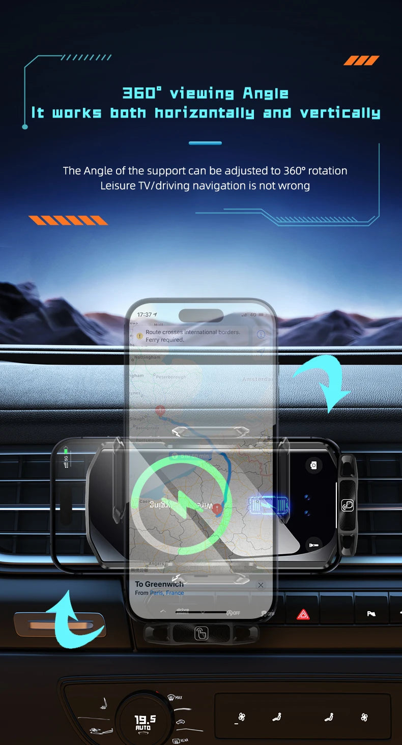 Wireless Car Phone Holder Stand 15W Fast Charge Touch Control Air Vent Phone Bracket Tempered Glass Panel for iPhone Android