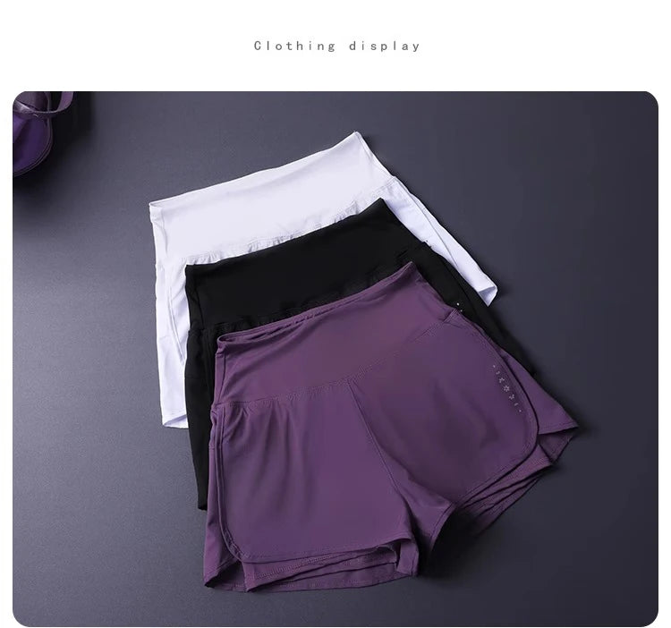 Women's 2 in 1 Shorts with Pockets - Lightweight Breathable Loose Anti-Disclosure Split Side for Yoga Running Gym