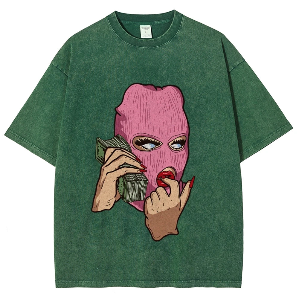 Cotton Women's T-Shirt Abstract Skull Call Women's Print Shoulder Round Neck Wash Summer Designer Trend New Short Sleeves