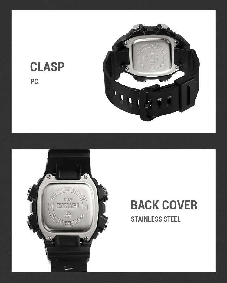 SKMEI 2126 Digital Countdown Sports Watches for Men LED Display Waterproof Stopwatch Mens Wristwatch Alarm Clock montre homme