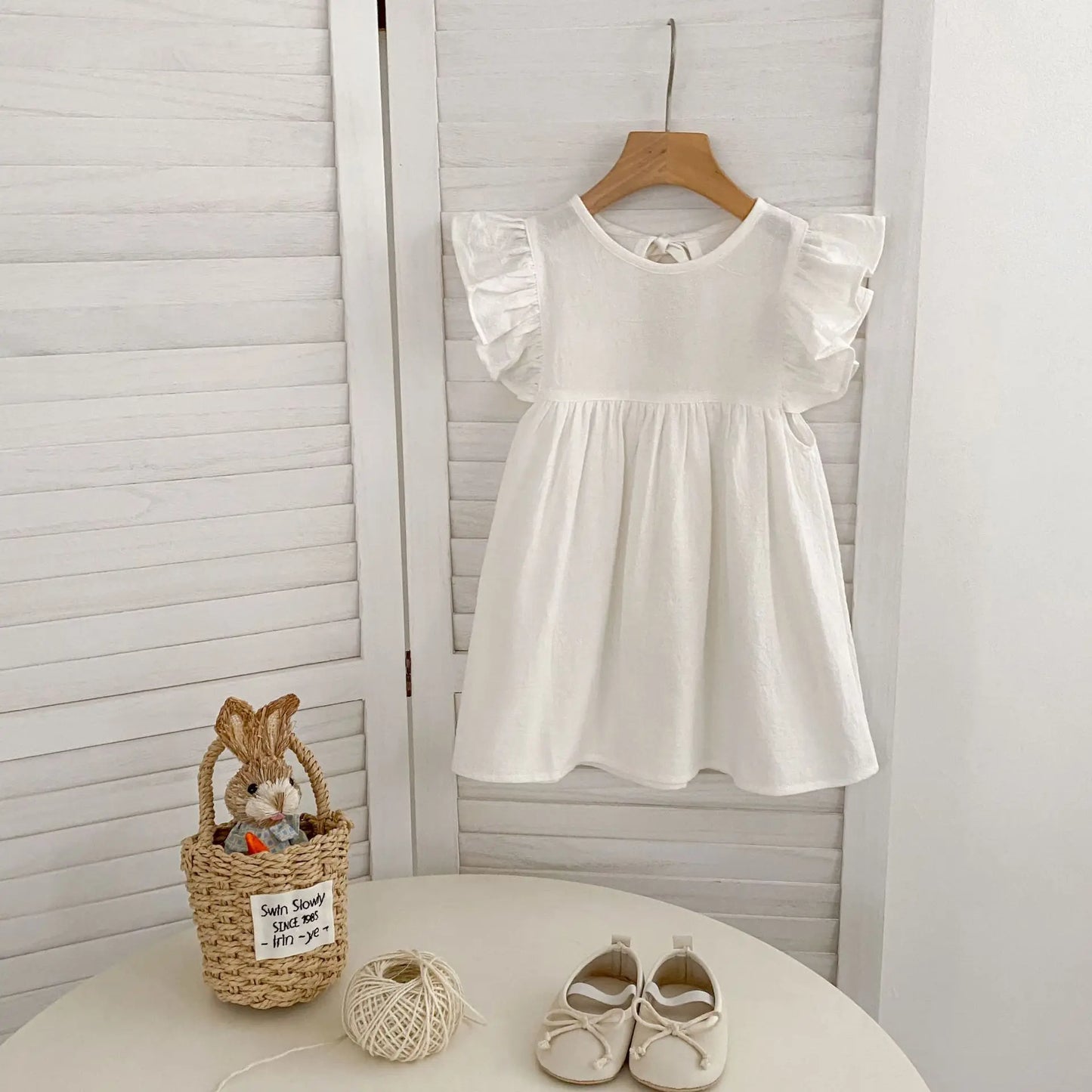 1-6Yrs Kids Clothes Summer Embroidery Dress Baby Girls Clothes Flying Sleeves Dresses Children's Clothing Vestidos Cotton Dress
