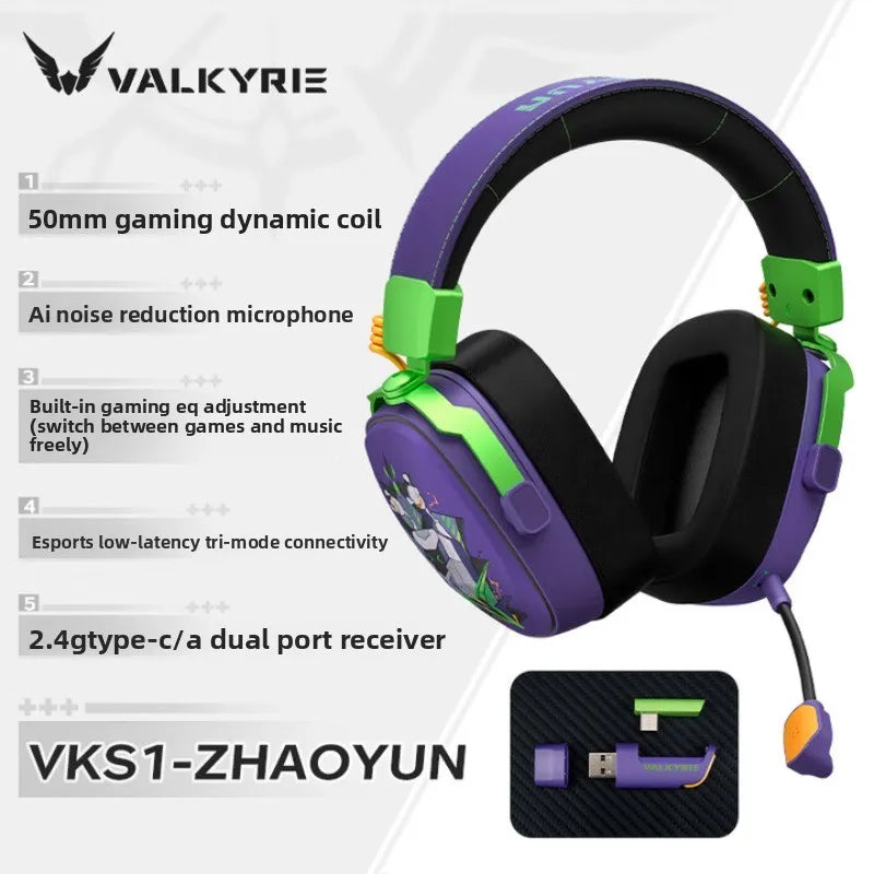 VALKYRIE VK S1 Gaming Headset Wireless Triple-Mode Detachable Microphone 15ms Ultra-low Latency Customized Gaming Headphones
