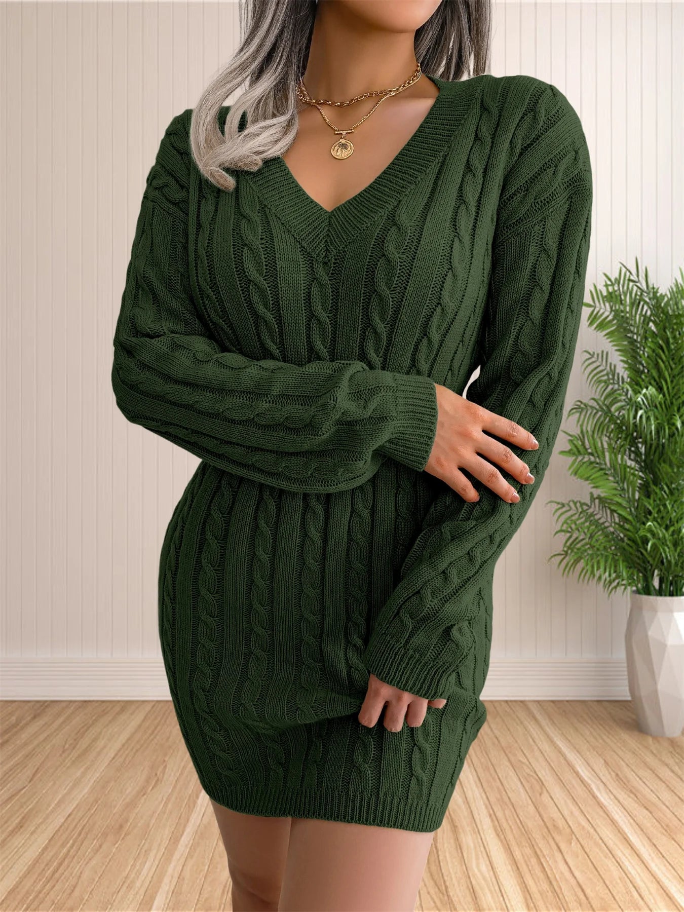 Women Sweater Dresses Cocktail V Neck Knitted Dress Sweater Sheath Dress