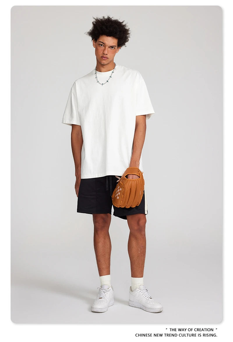 ZODF Trendy Summer 260gsm Cotton Oversized T Shirts For Men Unisex Male Kanye West High Street Solid Tees Brand Tops HY0122