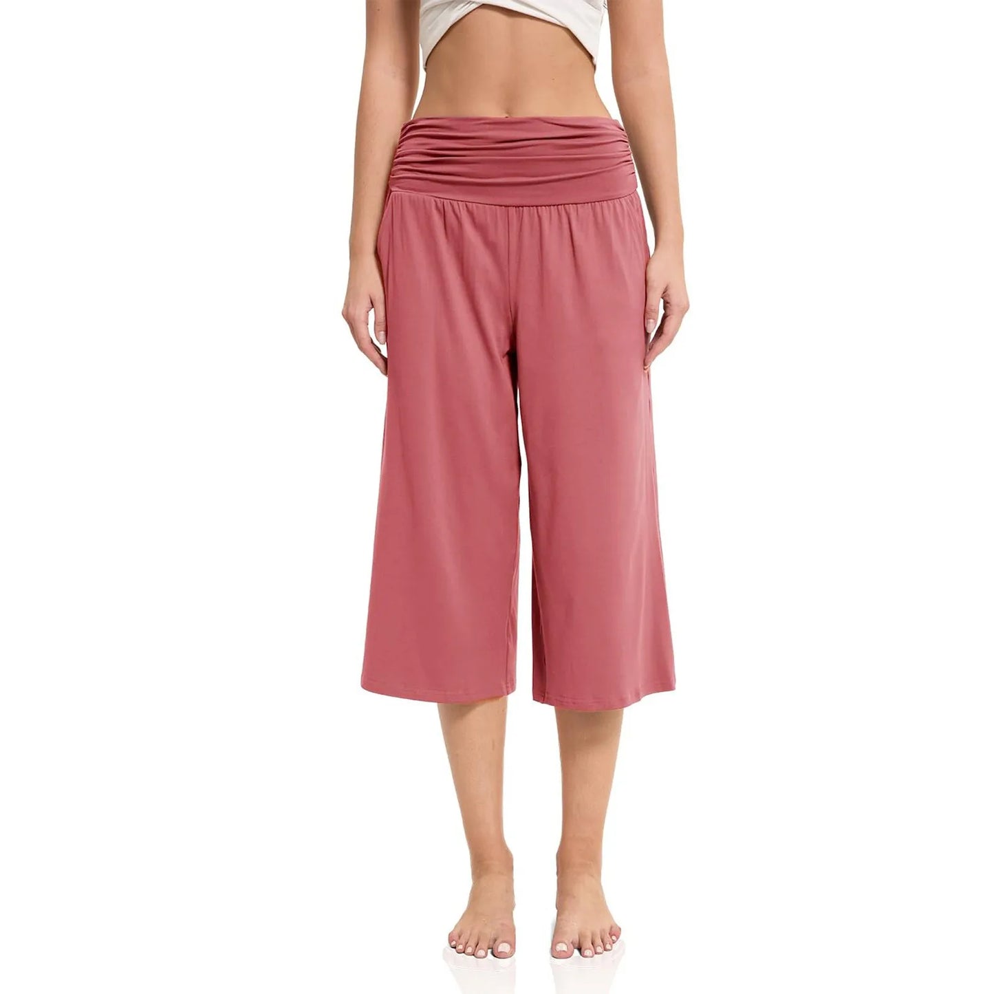 women pants summer loose cropped pants High Waist Solid Color Casual Trousers Pants With Pockets cozy breathable pantalon femme