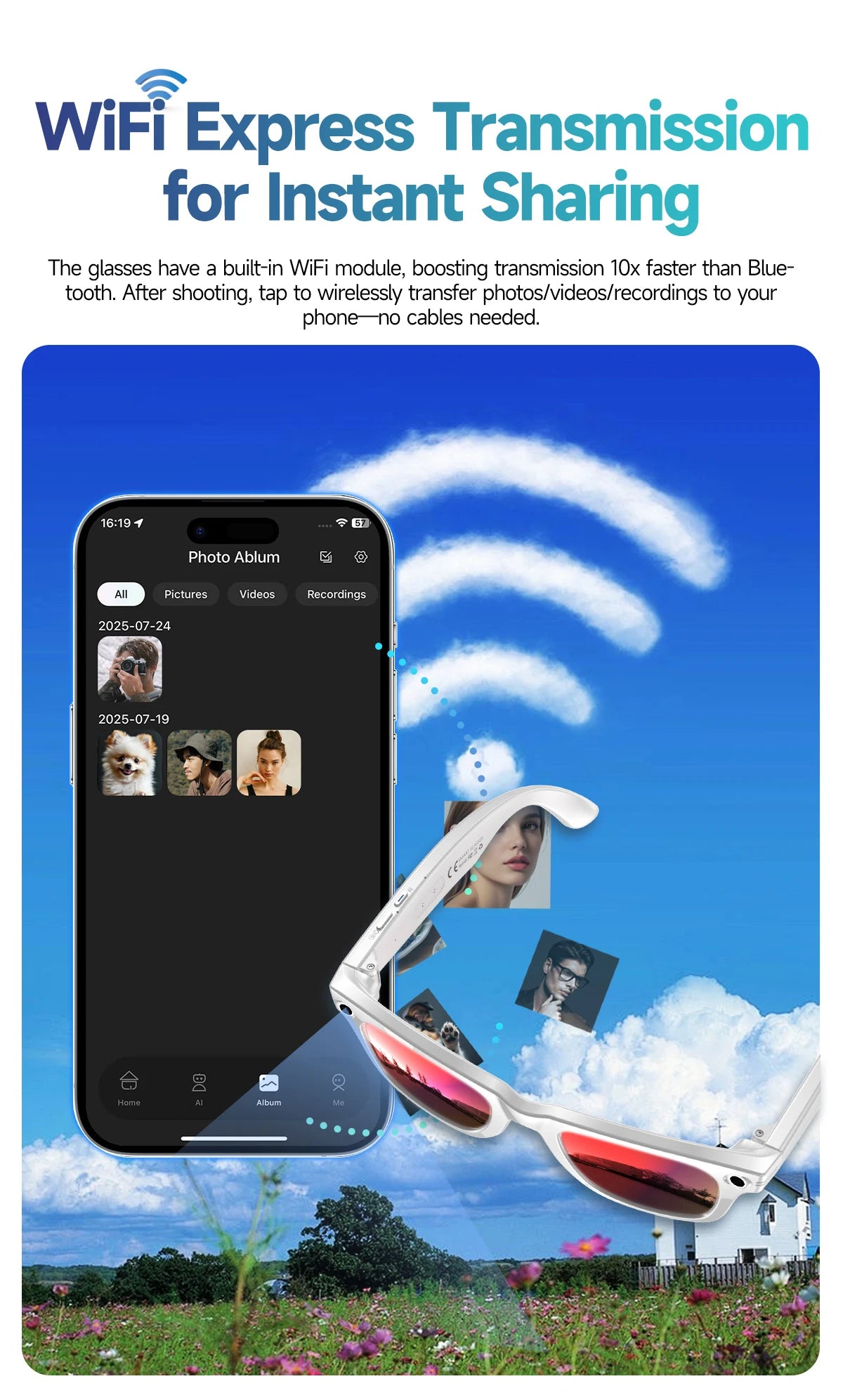 800W With Camera Smart Glasses Woman Video Recording AI Photo Recognition Eyewear Earphone Call Translation Voice Sunglasses Men