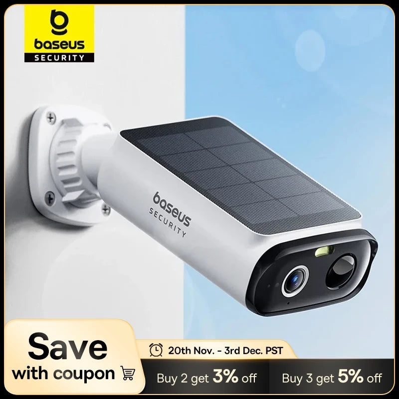 Baseus Security S1 Lite Solar Security Camera Wireless Outdoor Camera Continuous Power 2K Resolution 135°FOV IP67 Wifi Camera