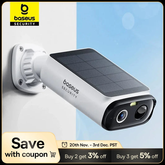 Baseus Security S1 Lite Solar Security Camera Wireless Outdoor Camera Continuous Power 2K Resolution 135°FOV IP67 Wifi Camera