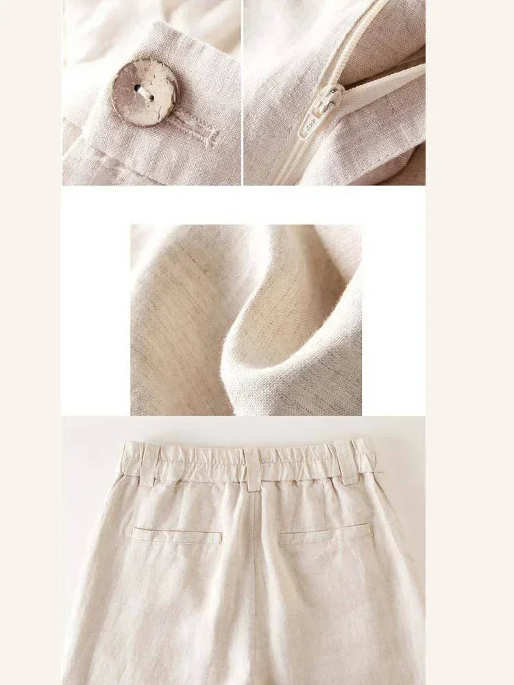 Women's Pants Summer Cotton Linen Wide Leg Pants Full Length Casual Solid White Loose High Waist Straight Trousers Women