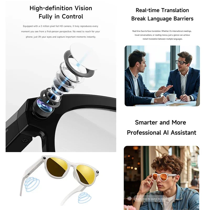 2025 Smart Glasses Photography Video AI Intelligent Interactive Translation Smart Sunglasses Bluetooth Call Music Play For IOS
