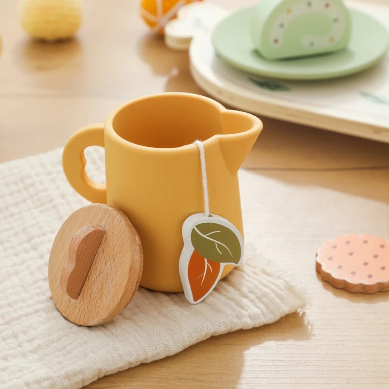 Kids Wooden Montessori Toys Afternoon Tea Set Pretend Play Kitchen Food Learning Role Play Game Baby Early Educational Toys Gift