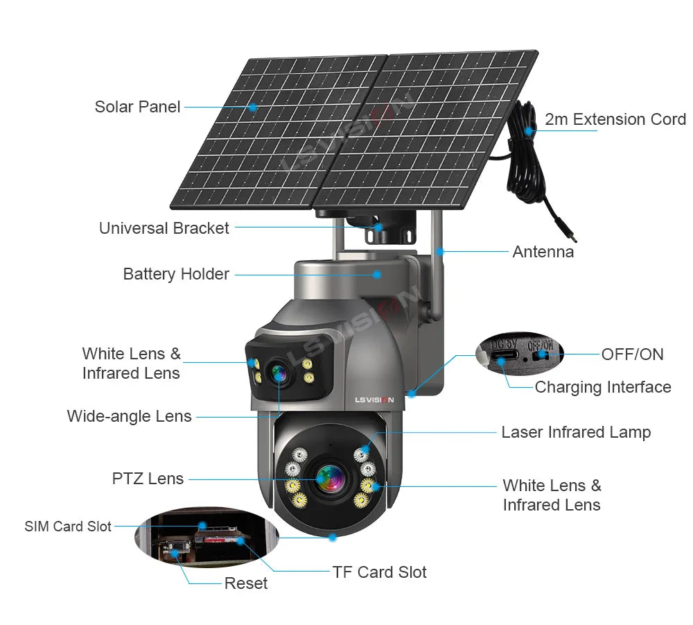 LS VISION 4G WiFi Solar Powered CCTV Camera AOV 7/24 Network Home Security AI Popular Outdoor Solar Network Camera