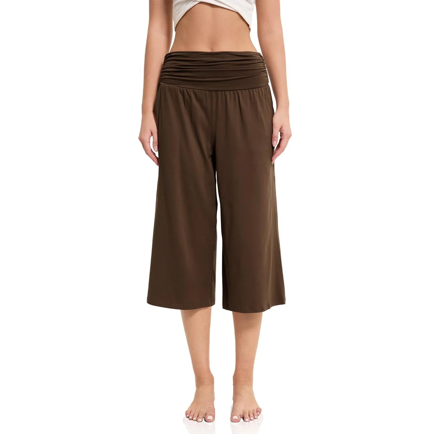 women pants summer loose cropped pants High Waist Solid Color Casual Trousers Pants With Pockets cozy breathable pantalon femme