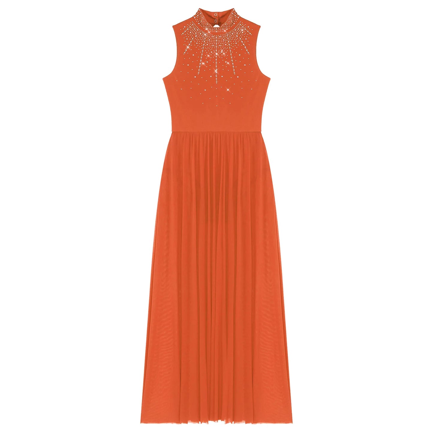 Womens Lyrical Dance Dresses Mock Neck Wide Hemline Shiny Rhinestones Maxi Dress Sleeveless Modern Contemporary Leotard Dresses