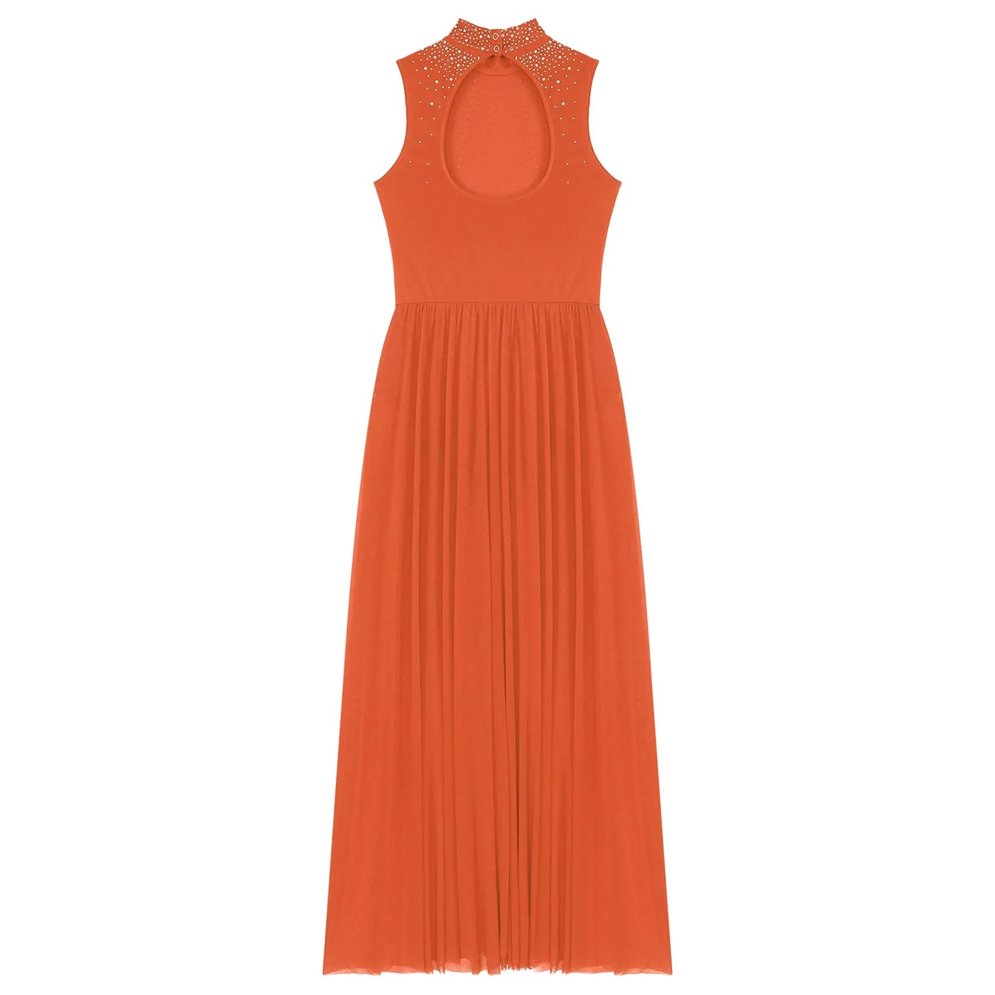 Womens Lyrical Dance Dresses Mock Neck Wide Hemline Shiny Rhinestones Maxi Dress Sleeveless Modern Contemporary Leotard Dresses