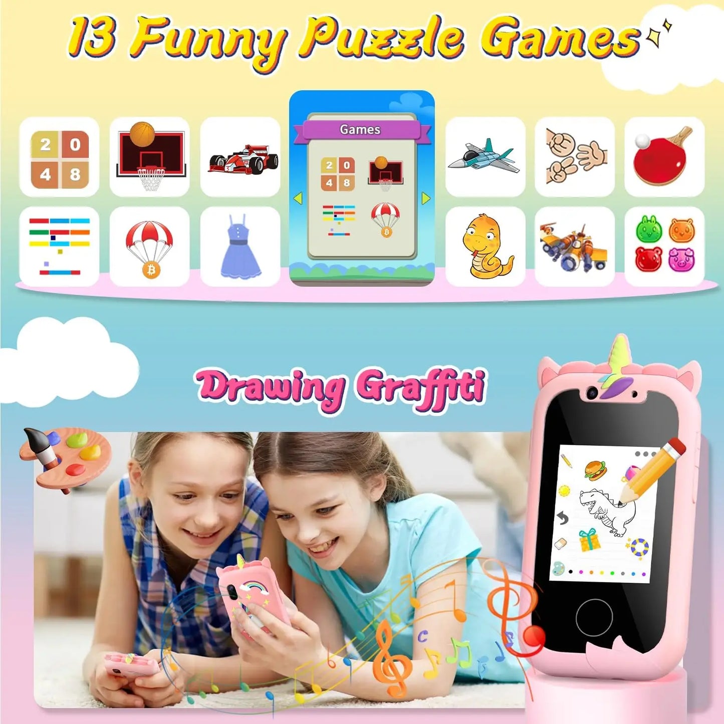 Kids Smart Phone Camera Toys Touchscreen Learning Toy for 3-12 Year Old Boys Girls Phone MP3 Player Christmas Birthday Gifts