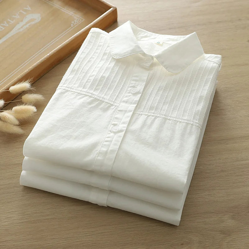 Casual Cotton Solid Colors White Shirt Women 2024 Spring New Woman Long Sleeve Blouse Tops Simple Fine Office Lady Clothes