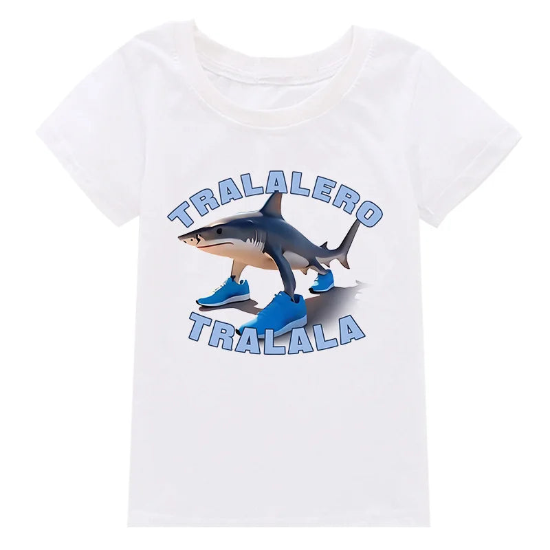 Tralalero Tralala Funny Shark Meme Kids Clothes Summer Boys Short Sleeve Outerwear Girls Casual T Shirt Children Clothes
