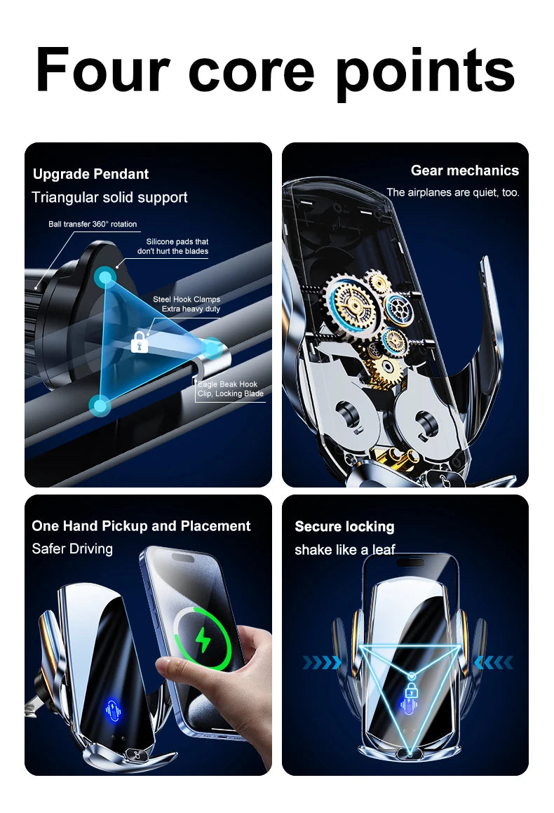 Universal All Mobile Phone Charging Car Phone Holder Wireless Charger Automatic Car Cell Phone Holder Vent Clip Accessories