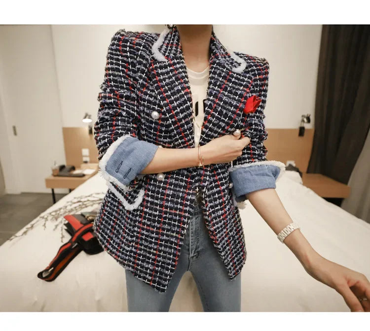Women's Jacket 2025 Autumn New Celebrity Slim-fitting Long-sleeved Tweed Temperament Coat