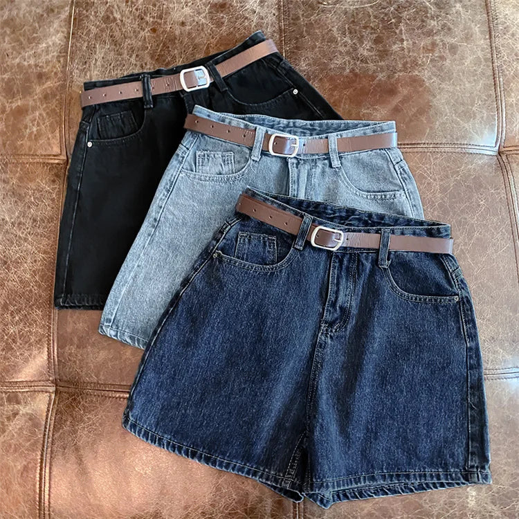 Denim shorts women's summer new trendy Instagram high waist simple slimming loose wide leg versatile A-line hot pants