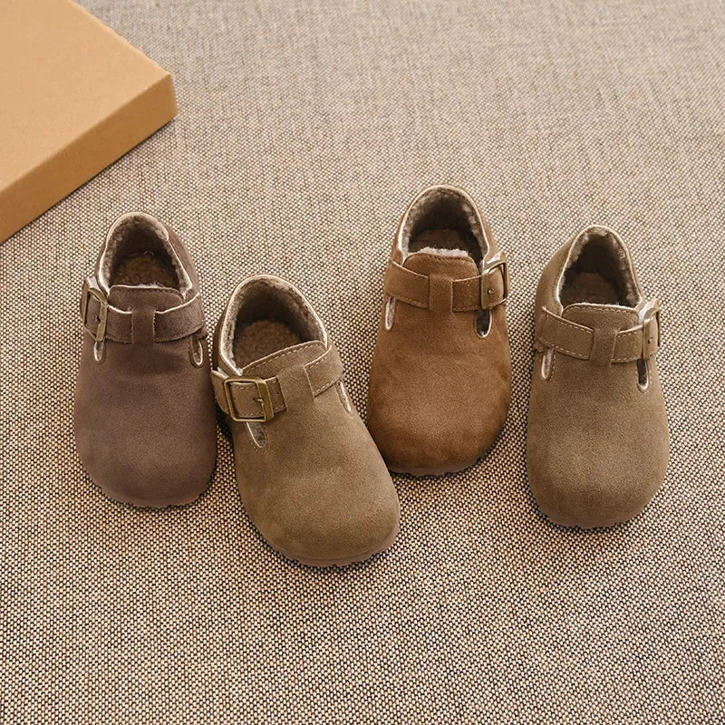 Children Flat Shoes Suede for Winter Kids Moccasins Non-slip Soft Sole 2024 Brand New Boys Girls Leather Shoes Warm Retro Trendy