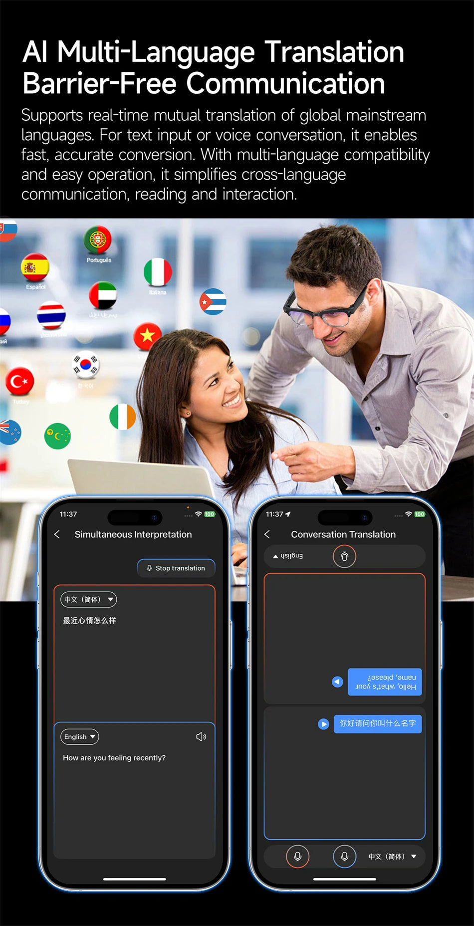 Color-Change Lens 4K Camera Glasses AI Smart Glasses HD Shooting Video Record Call Glasses Waterproof Bluetooth Smart Sunglasses