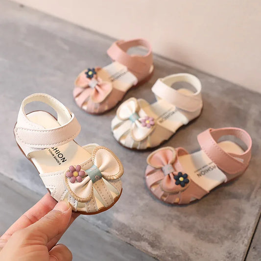 Kids Summer Sandals Todler Girl Shoes Bow Baby Girl Sandal 0-3 Years Beige Pink