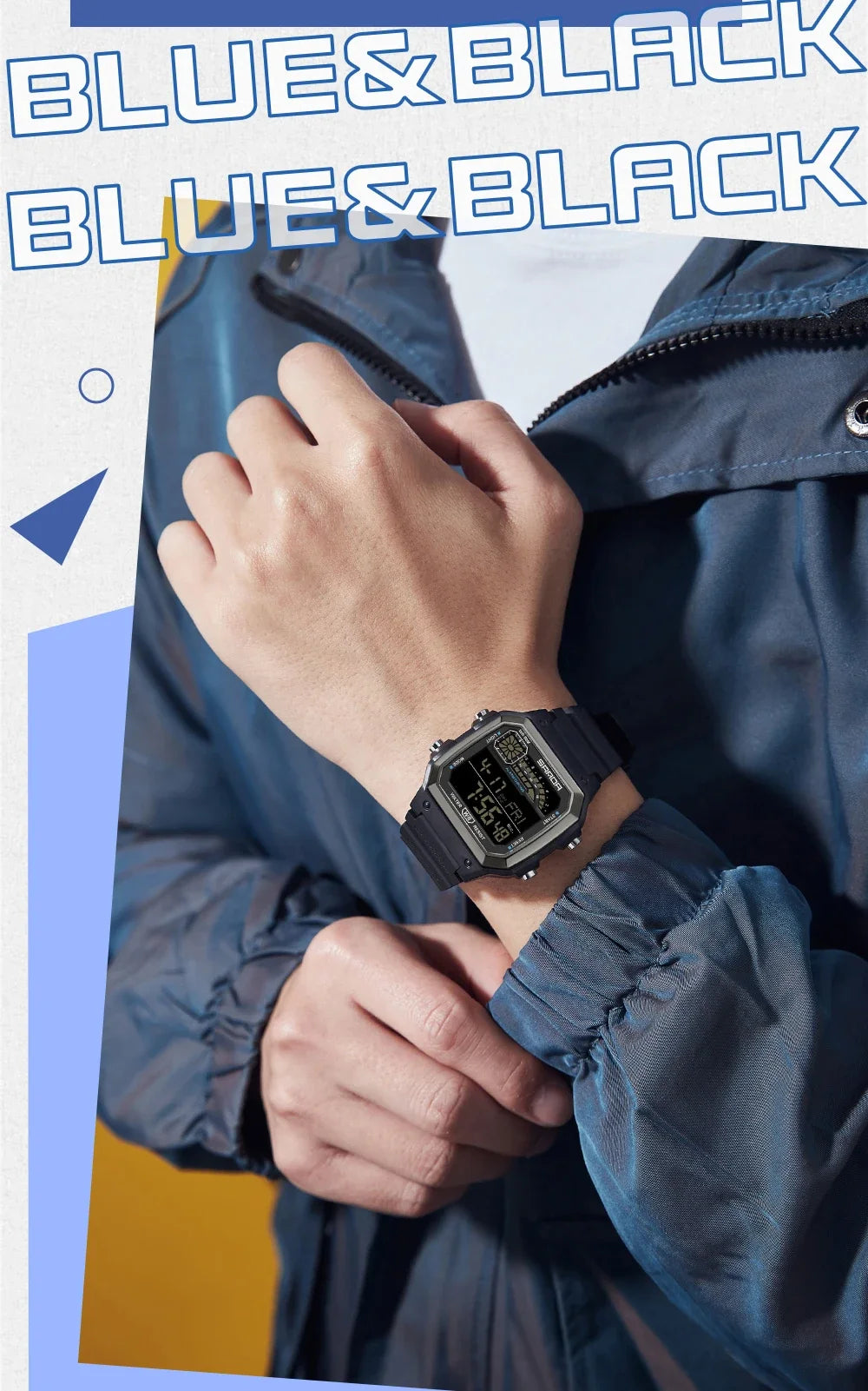 SANDA 6196 Electronic Watch Night Glow Waterproof Sports Men's Light and Thin Square Classic Male and Female Student Watch