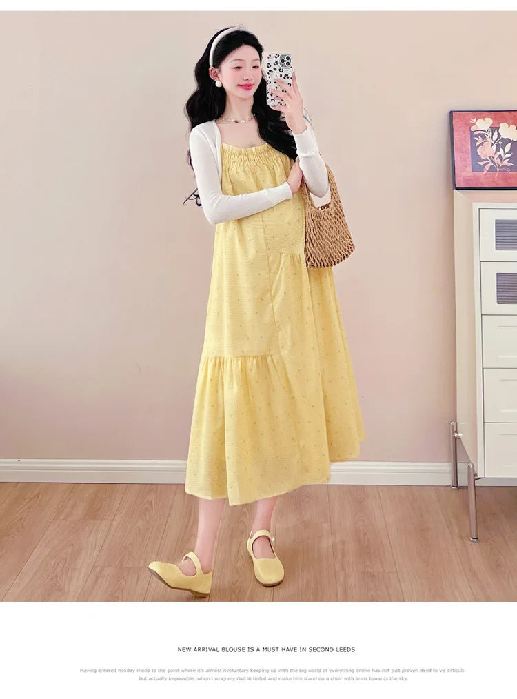 Pregnant Women's Dress 2025 Summer New Style Temperament Small Fresh Age Reducing Polka Dot Long Skirt