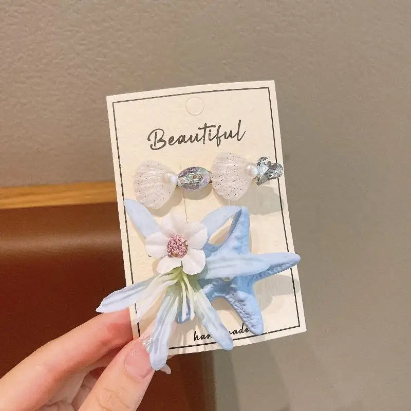 2PCS Kids' Fairy Starfish & Flower Hair Clips – Girls' Updo Alligator Clips, Bangs & Loose Hair Clips, Baby Hairpins, Hair Acces