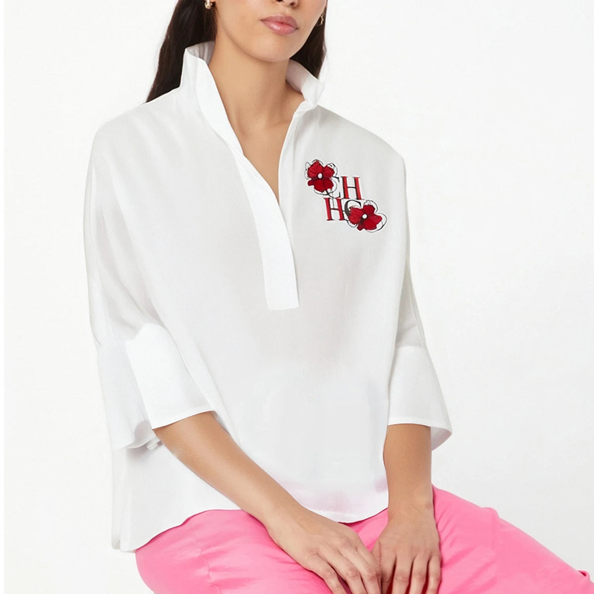 CHCH Women's T-shirt 2025 New White Cotton Top 3/4 Sleeves Simple