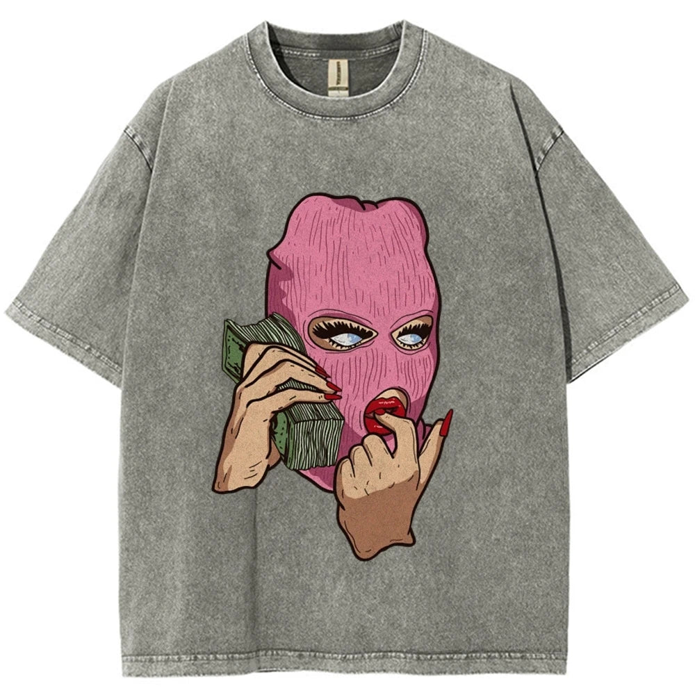 Cotton Women's T-Shirt Abstract Skull Call Women's Print Shoulder Round Neck Wash Summer Designer Trend New Short Sleeves