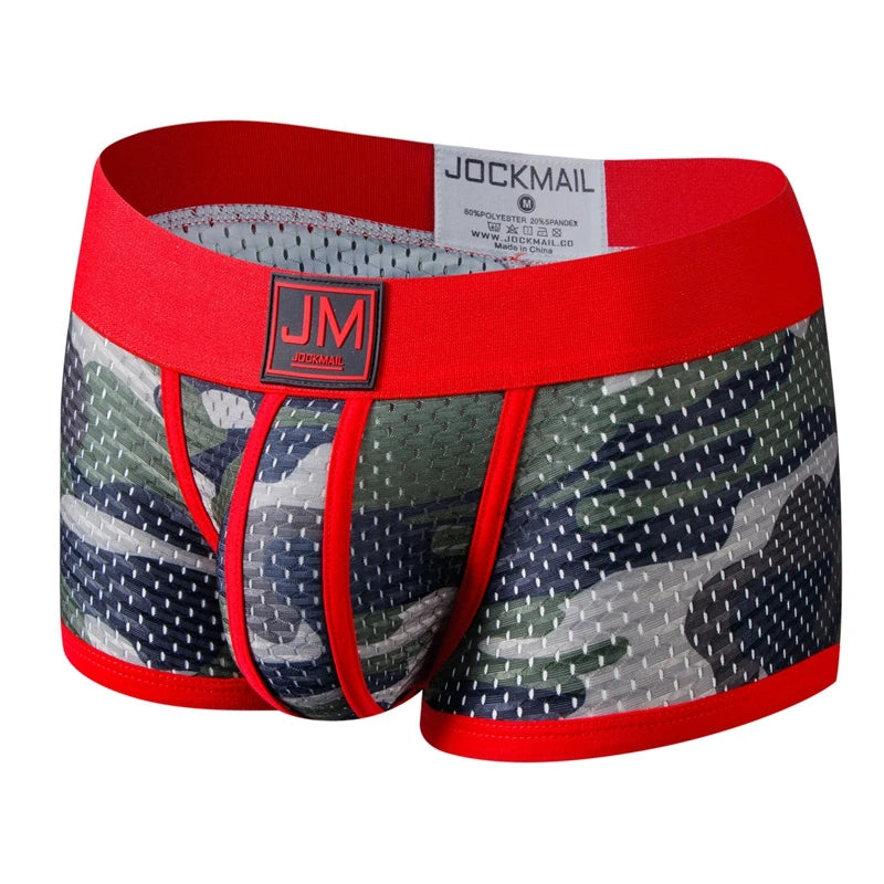 Sexy Underwear Men Boxer Briefs Cueca Gay Male Panties Mesh Camouflage Fashion Men Under Wear Lingerie Underpants Pouch Shorts